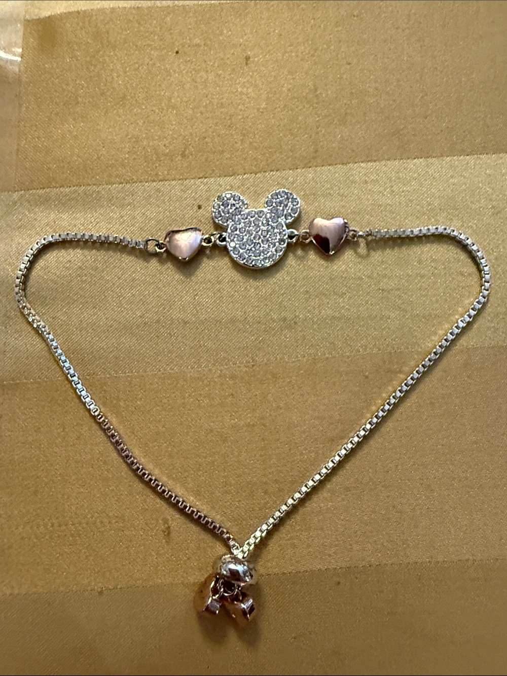 Silver Crystal Mouse Pendant bracelet with Pink Heart Accents
